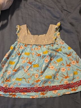 Matilda Jane Light Blue Bird & Floral Tank with Cream Yoke